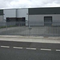 Modern steel security gates in Warrington industrial estate